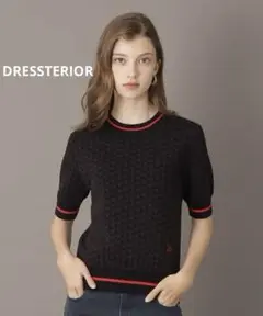 DRESSTERIOR 秋カラー幾何学柄トリニティジャカードハーフスリーブニット