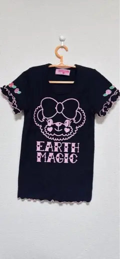 EARTH MAGIC フリル袖 Tシャツ 黒