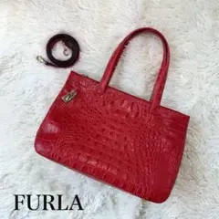 極美品✨FURLA フルラ クロコ 2way ハンドバッグ ショルダーバッグ