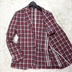 【極美品】KENT&CURWEN テーラードジャケット リネン混 チェック 赤