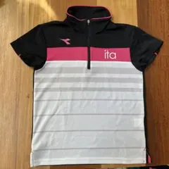 DIADORA ハーフジップ ポロシャツ 黒/ピンク