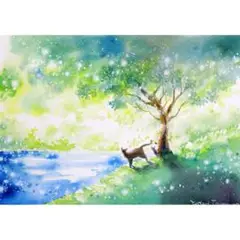 （原画）緑煌く【A5サイズ／水彩画／#2481】