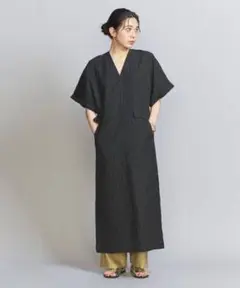 BEAUTY&YOUTH ジャカード Vネック ワンピース BLACK S