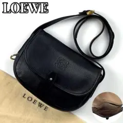 【美品】ロエベ ショルダーバッグ アナグラム ロゴ型押し ゴールド金具 レザー