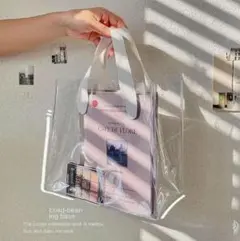 クリアトートバッグ ホワイトハンドル 大小2個セット 新品