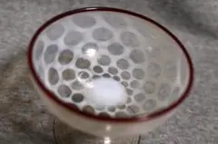 アンティーク 大正 氷コップ 赤縁 乳白色 水玉 赤ベリ 和ガラス ウランガラス