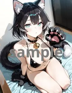 AI美女 アニメ イラスト A4ポスター ハロウィン猫コスプレ彼女@432