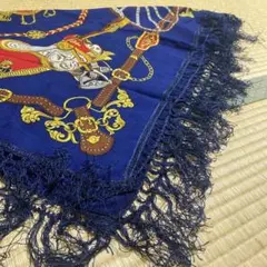 ネイビー ストール フリンジ付き