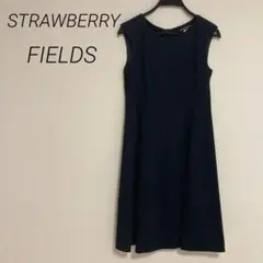 STRAWBERRY FIELDS 膝丈　ノースリーブ ワンピースM 紺