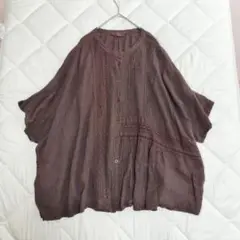 ヒコシャツ　オーバーシャツ　レース　アシンメトリー柄　シワ加工