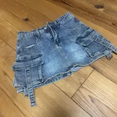 デニムミニスカート ライトブルー サイドストラップ付き