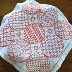 刺し子ふきん✤丸　寄せ模様