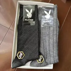 新品☆PLAYBOY プレイボーイ　ソックス グレー ブラック 2足セット