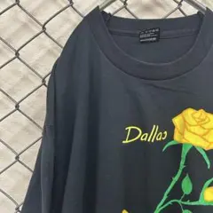 90s シングルステッチ Tシャツ XL 古着 ダリア 花 テキサス ブラック