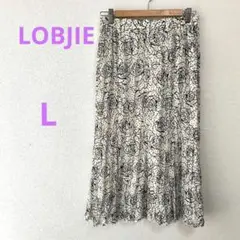 LOBJIE【L】 花柄スカート ドット柄 ホワイト ブラック 総柄　フレア