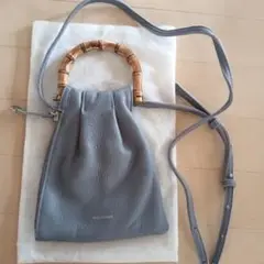 グレー レザー バッグ バンブーハンドル