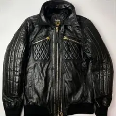 【美品】Schott レザージャケット 着脱式フード 豹柄 M 羊革 黒