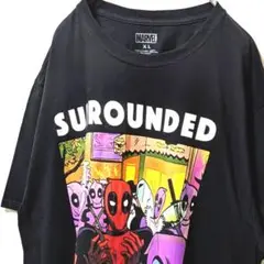 マーベル デッドプール デカロゴ Tシャツ ブラック 黒 XL 古着