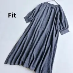 Fit ロングフレアワンピース　七分袖　透け感　ふんわり　ゆったり　L L