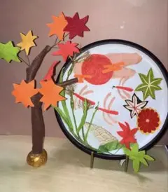 お月見　秋飾り　赤トンボ　もみじの葉紅葉飾り　ハンドメイド