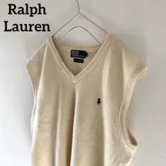 定番RalphLaurenラルフローレンニットセーターベストホワイト白メンズLl