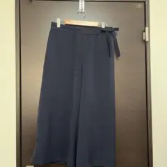 美品ネイビー ウエストリボン ワイドパンツ40