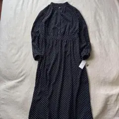 新品 23区 とろみロングワンピース 総柄 長袖 ネイビー