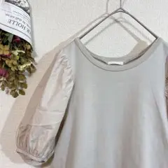 ジーユー 布帛コンビネーションボリュームスリーブワンピース(5分袖) Aライン