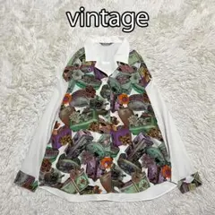 vintage 長袖シャツ ブラウス 切り替え 個性的 レトロ 古着
