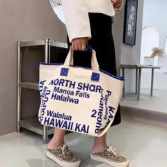 LOCO HAWAII ロコハワイ ロゴ プリント キャンバス トートバッグ 青