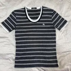 【美品】BURBERRY BLACK LABEL Tシャツ 黒 ストライプ M