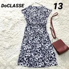 美品✨ドゥクラッセ【13号】UVセラブストレッチワンピース　花柄　大きいサイズ紺