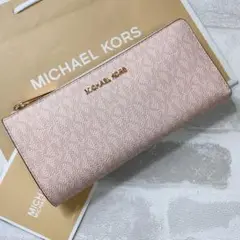 人気★マイケルコース L字ジップ ロゴ 長財布 ピンク MKロゴ 新品