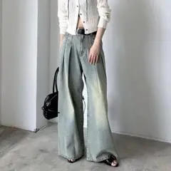 ページボーイ　pageboy タックデニムパンツ　ライトブルー