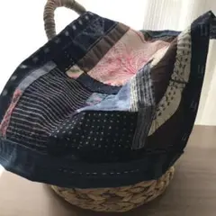 ハンドメイドパッチワーク藍染かごカバー