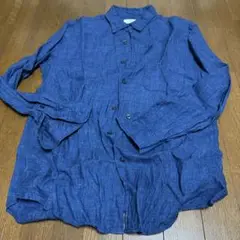 ユニクロ　ネイビー 麻 長袖シャツ M