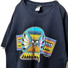 ギルダン 柄デザインプリント Tシャツ ブラック 黒 L 古着