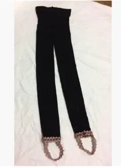 M-L 新品 タイツ レギンス トレンカ　黒　ピンクラメ