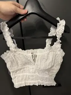 ZARA シャーリングトップ XS ホワイト フリル タグ付き
