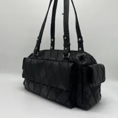 未使用級　オーストリッチレザー　ハンドバッグ　ミニボストンバッグ　ブラック
