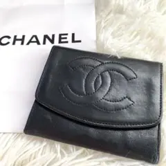 【美品】CHANEL シャネル コインケース ラムスキン ココマーク レザー 黒