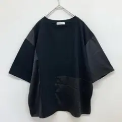 美品 トレパリジャン 異素材 切り替え 半袖 Tシャツ 【L-LL】 黒