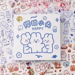 【S-10】ボックスシール100枚 うさぎ ホワイト コラージュ 素材 韓国