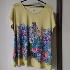 ラーモワールドゥリュクス　花柄 半袖Tシャツ イエロー　フリーサイズ