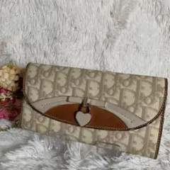 クリスチャンディオール 長財布 トロッター ロゴ ハート ベージュ レディース