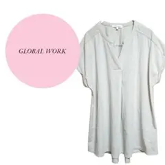 【グローバルワーク】GLOBALWORK♡綿混♡Vネックトップス【L】フレンチ袖