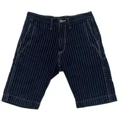 EIGHT-G 美品 濃紺 ウォバッシュ ストライプ シンチ ショーツ W30
