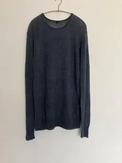 【無印良品】ブルーグレー クルーネック　リネンニットL