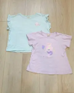 Tシャツ 110cm 2枚セット 水色 プティマイン　女の子　人魚　パープル　紫