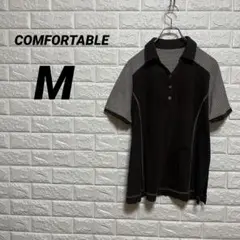 COMFORTABLE ポロシャツ　【M】　ブラウン　半袖　ストライプ